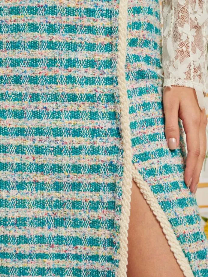 Sister Jane Bottoms Women DREAM Novelty Tweed Midi Skirt Turquoise Blue