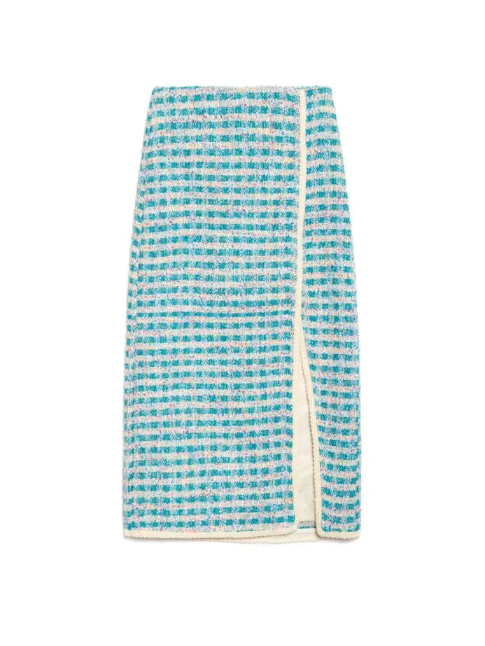 Sister Jane Bottoms Women DREAM Novelty Tweed Midi Skirt Turquoise Blue