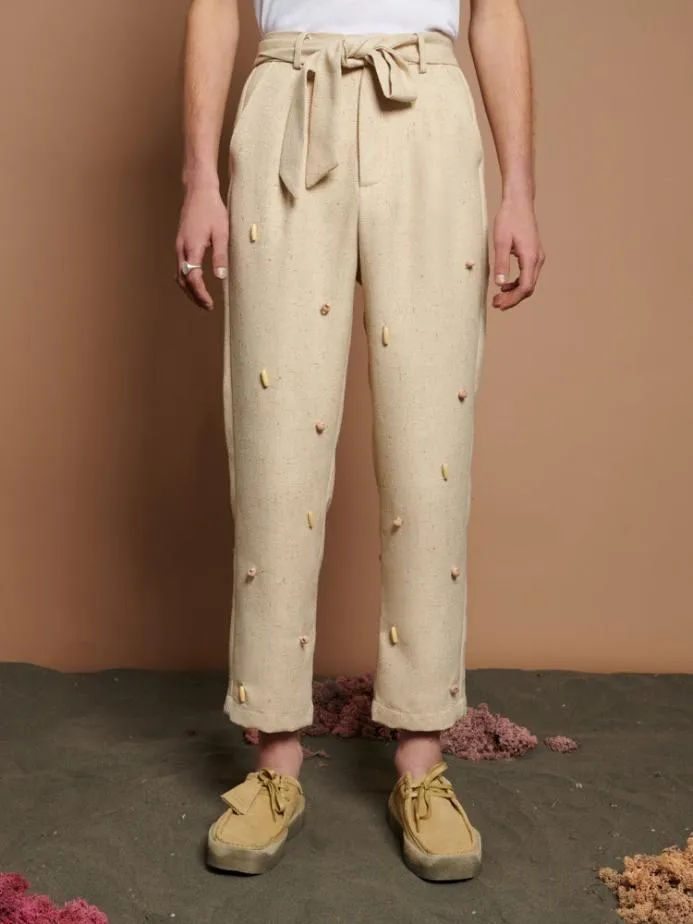 Sister Jane Bottoms Women Dylan Bead Belted Trousers Natural Ivory