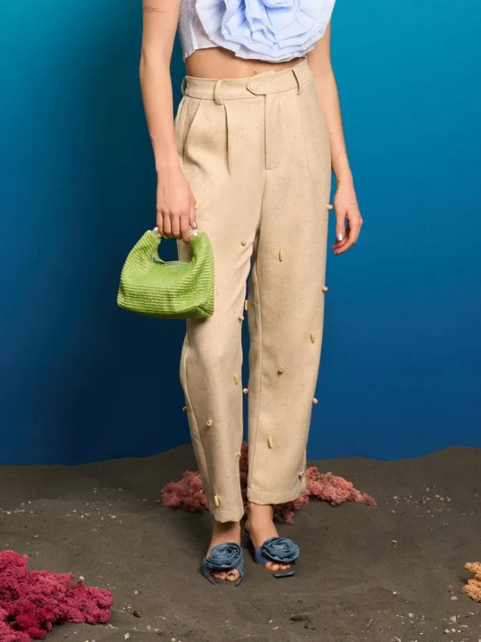 Sister Jane Bottoms Women Dylan Bead Belted Trousers Natural Ivory