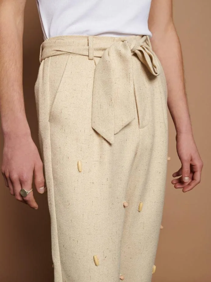 Sister Jane Bottoms Women Dylan Bead Belted Trousers Natural Ivory