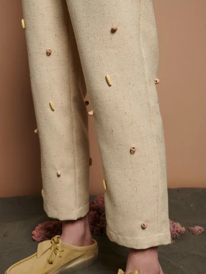 Sister Jane Bottoms Women Dylan Bead Belted Trousers Natural Ivory