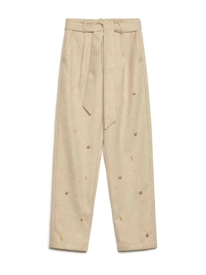 Sister Jane Bottoms Women Dylan Bead Belted Trousers Natural Ivory