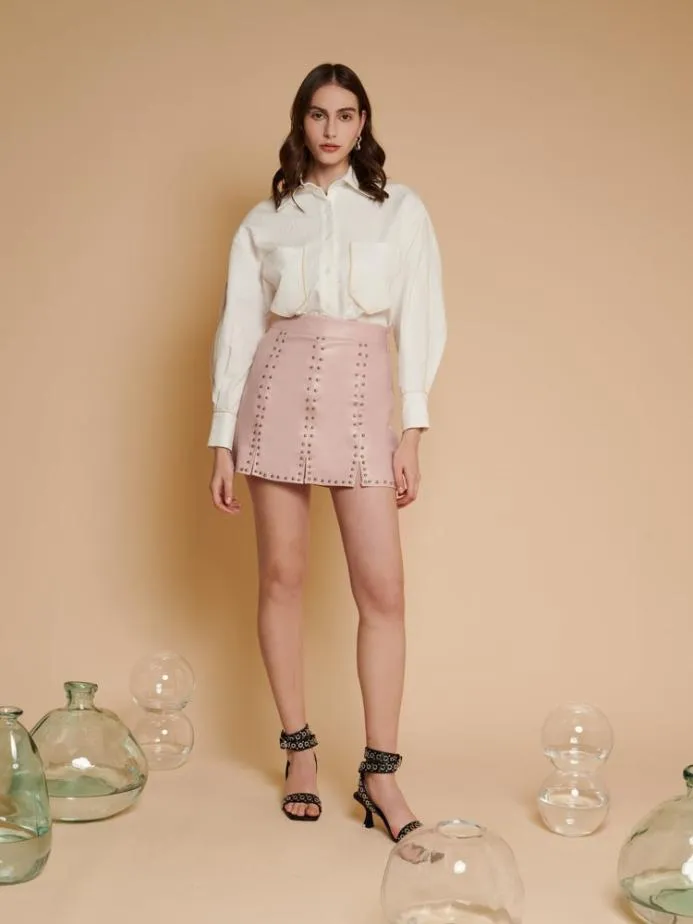Sister Jane Bottoms Women Ghospell Avery PU Studded Skirt Nude Pink