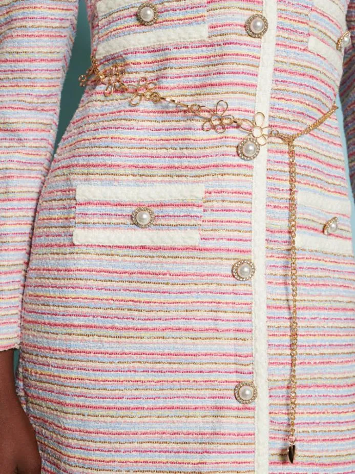 Sister Jane Dresses Women DREAM Honeydew Tweed Mini Dress Rainbow Stripes
