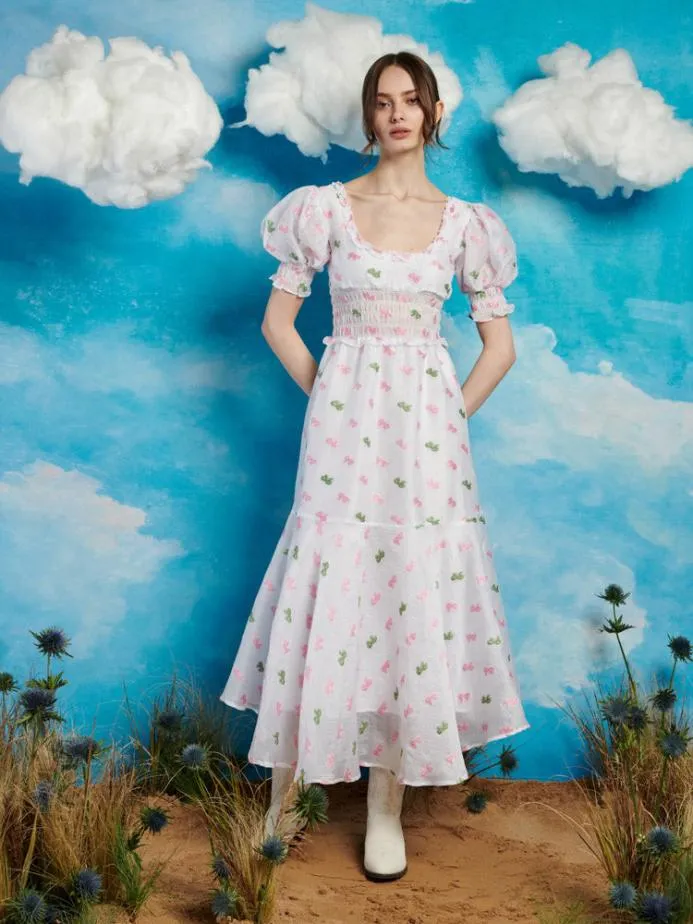 Sister Jane Dresses Women Folk Bow Jacquard Dress Pearl White