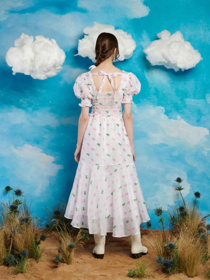 Sister Jane Dresses Women Folk Bow Jacquard Dress Pearl White