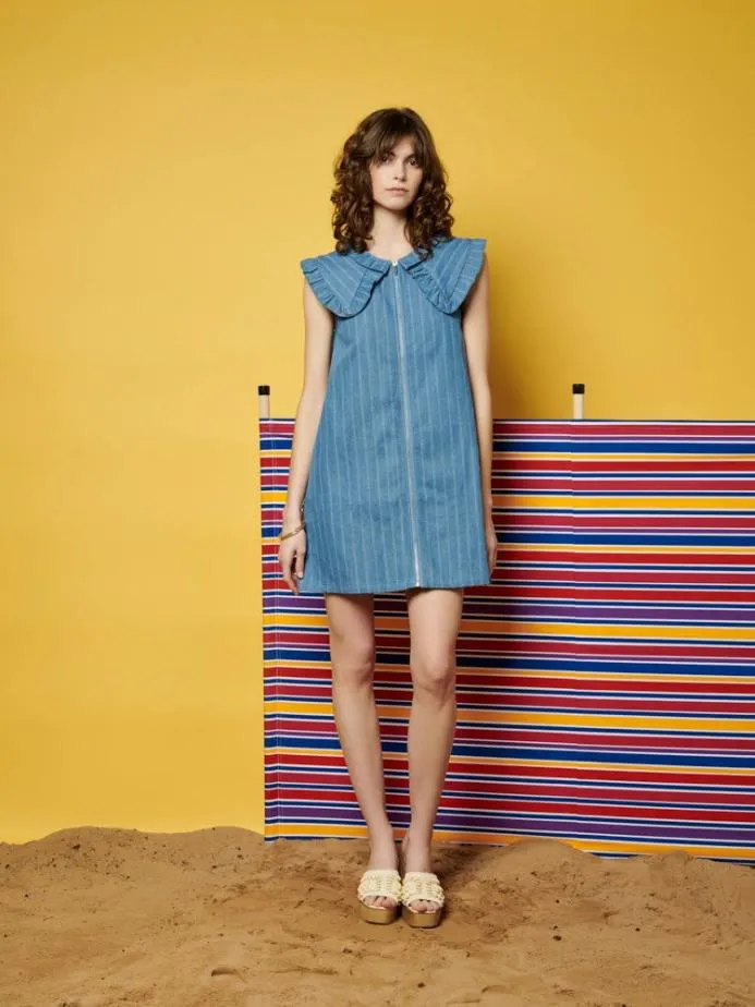 Sister Jane Dresses Women Ghospell Deborah Striped Denim Mini Dress Aegean Blue