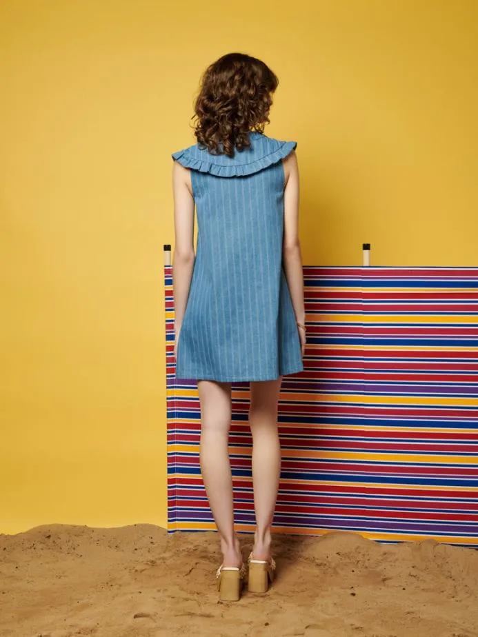 Sister Jane Dresses Women Ghospell Deborah Striped Denim Mini Dress Aegean Blue