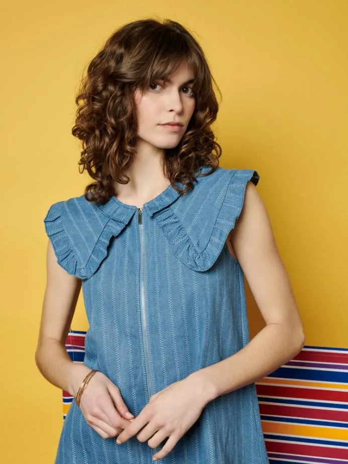 Sister Jane Dresses Women Ghospell Deborah Striped Denim Mini Dress Aegean Blue