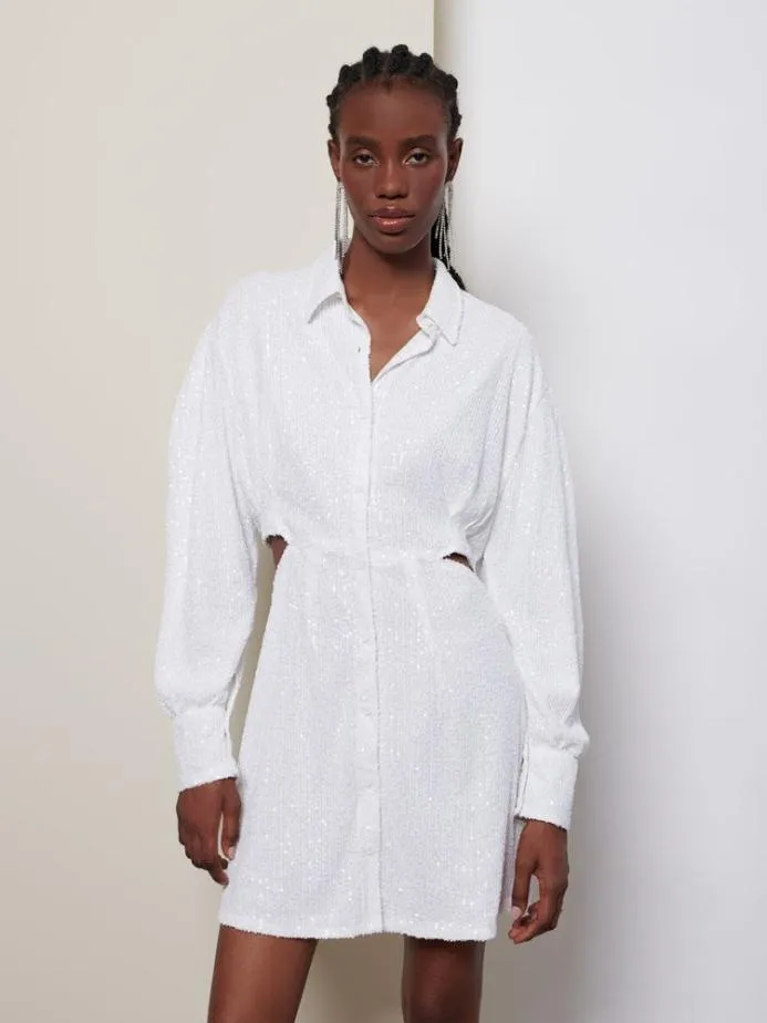 Sister Jane Dresses Women Ghospell Paloma Sequin Shirt Dress Brillant White