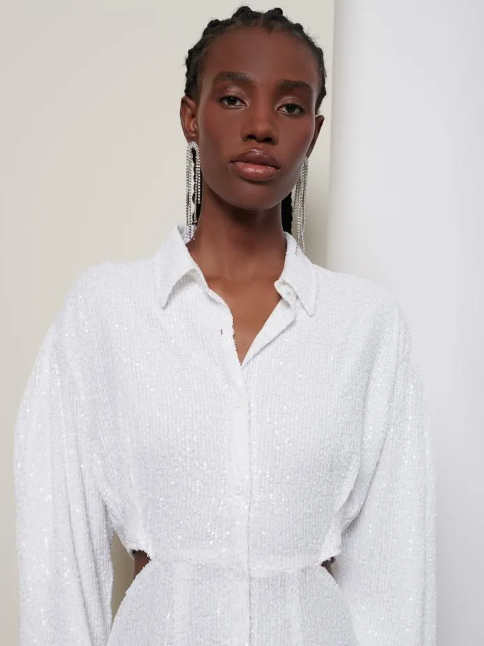 Sister Jane Dresses Women Ghospell Paloma Sequin Shirt Dress Brillant White Sister Jane Dresses Women Ghospell Paloma Sequin Shirt Dress Brillant White