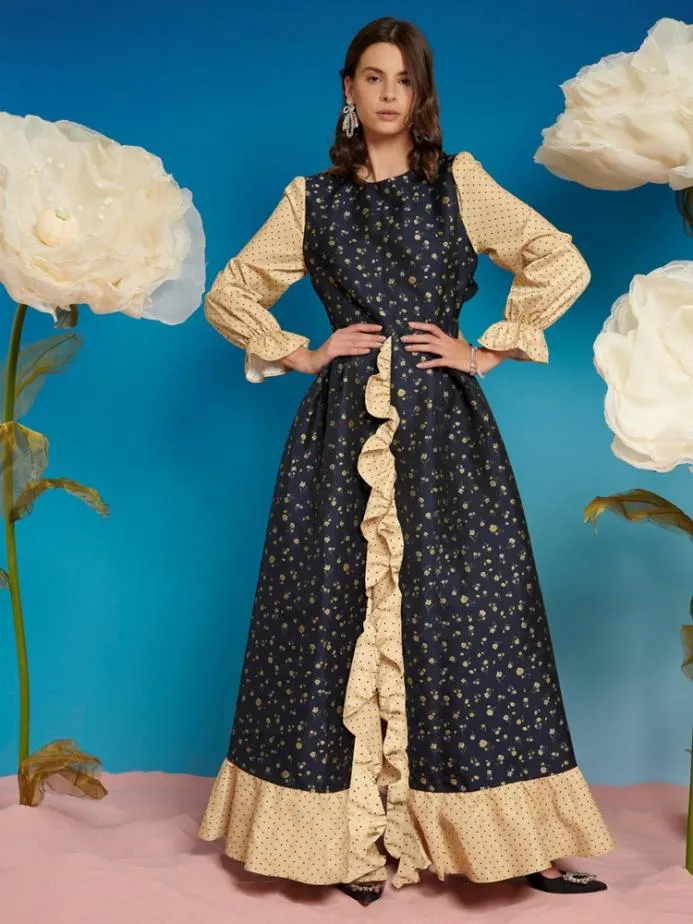 Sister Jane Dresses Women Lunar Flower Jacquard Maxi Dress Black And Yellow