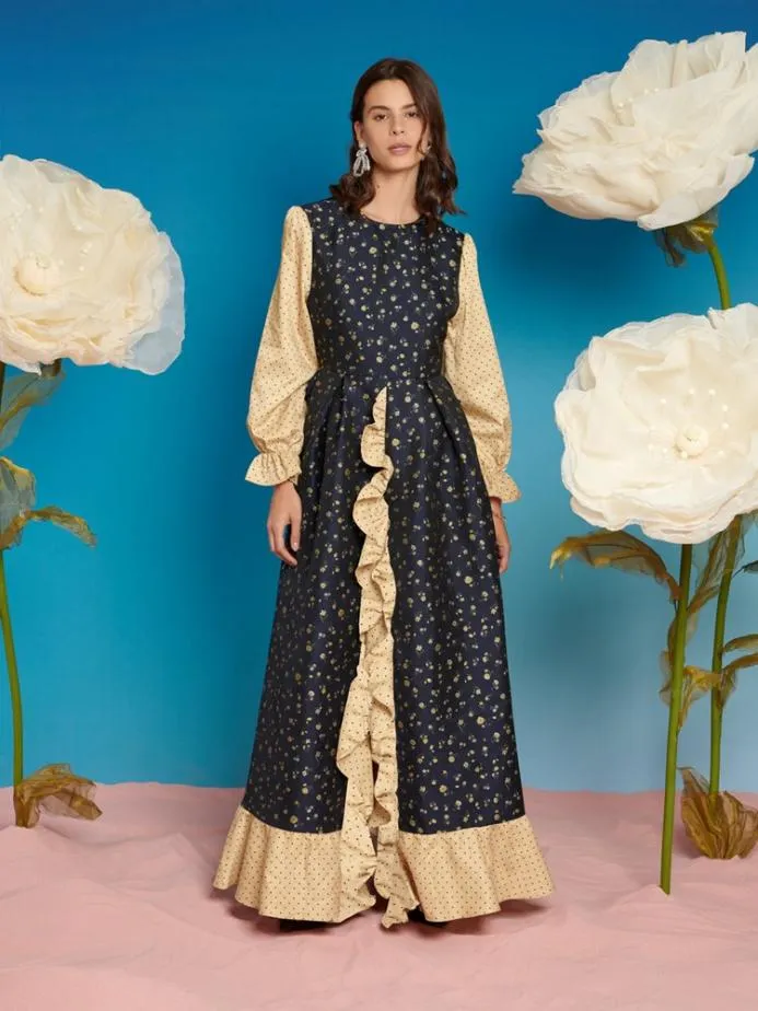 Sister Jane Dresses Women Lunar Flower Jacquard Maxi Dress Black And Yellow