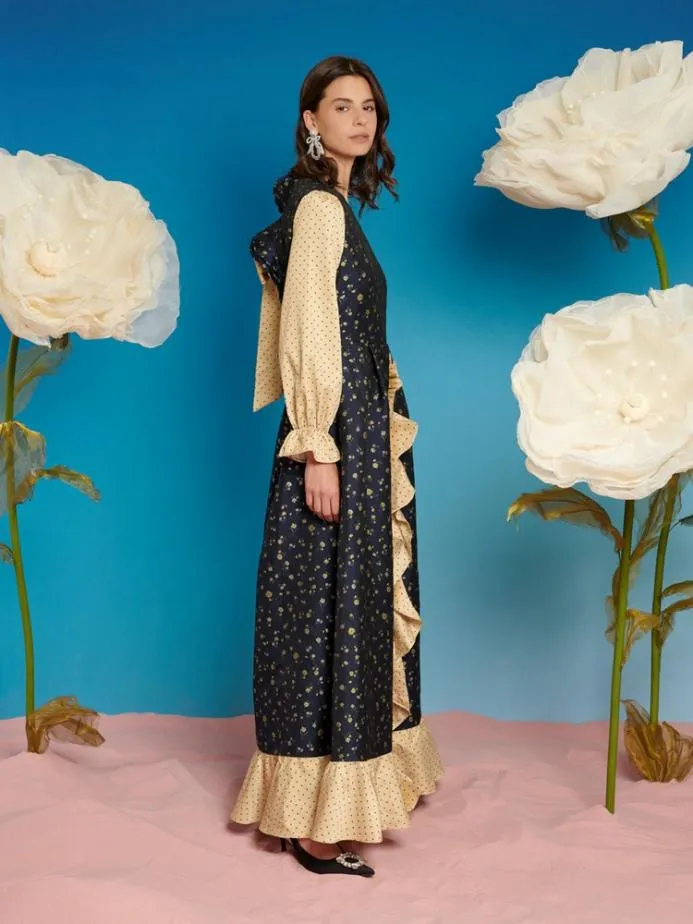 Sister Jane Dresses Women Lunar Flower Jacquard Maxi Dress Black And Yellow