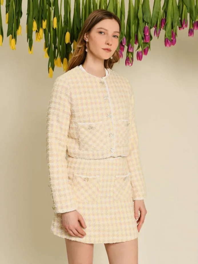Sister Jane Jackets Women DREAM Meadow Check Tweed Jacket Cornsilk Yellow