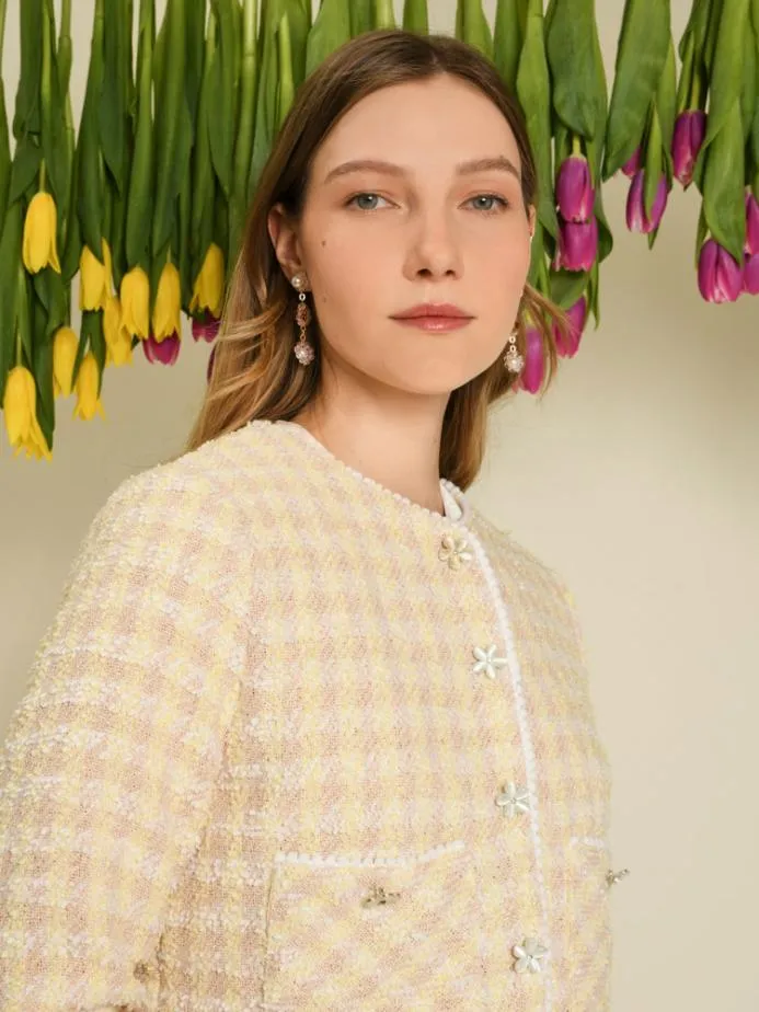 Sister Jane Jackets Women DREAM Meadow Check Tweed Jacket Cornsilk Yellow