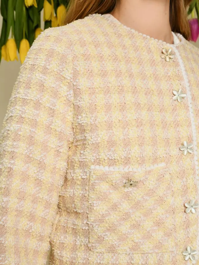 Sister Jane Jackets Women DREAM Meadow Check Tweed Jacket Cornsilk Yellow