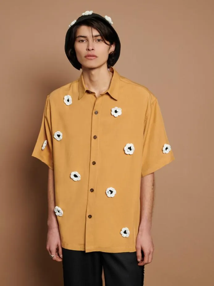 Sister Jane Shirts Men Coast Crochet Boxy Shirt Mustard Yellow