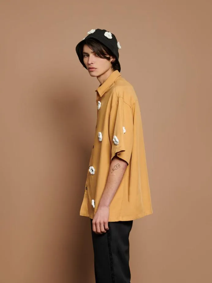 Sister Jane Shirts Men Coast Crochet Boxy Shirt Mustard Yellow