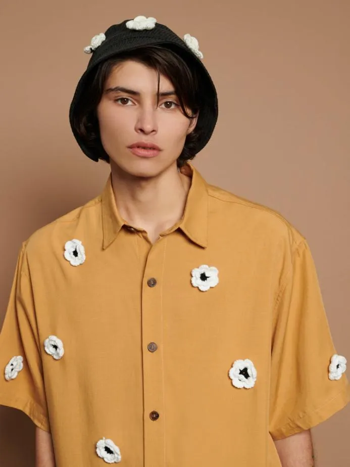 Sister Jane Shirts Men Coast Crochet Boxy Shirt Mustard Yellow