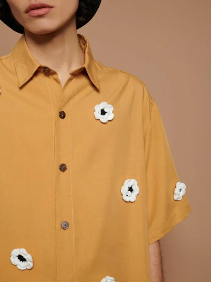 Sister Jane Shirts Men Coast Crochet Boxy Shirt Mustard Yellow