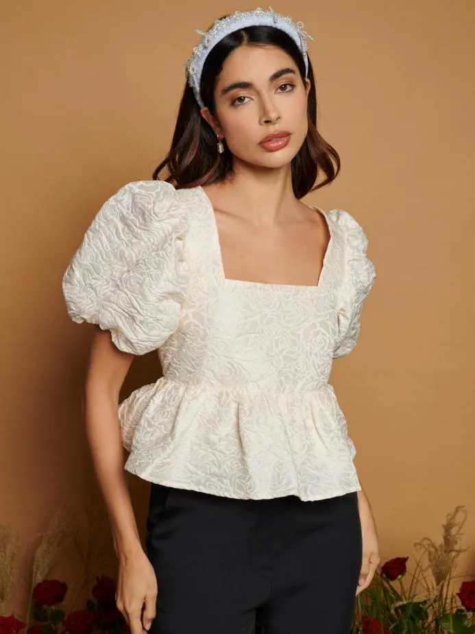 Sister Jane Tops Women DREAM French Rose Jacquard Top Ivory