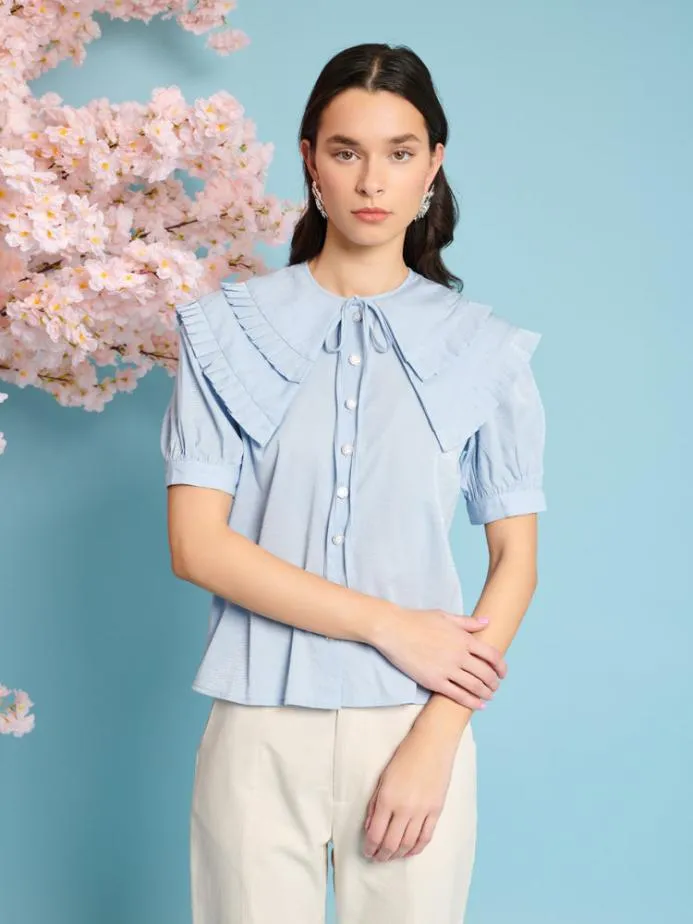 Sister Jane Tops Women Flutter Pleat Blouse Cornflower Blue