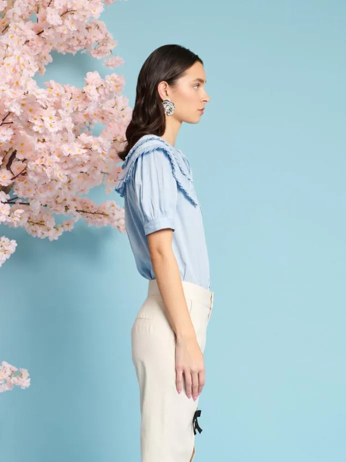 Sister Jane Tops Women Flutter Pleat Blouse Cornflower Blue