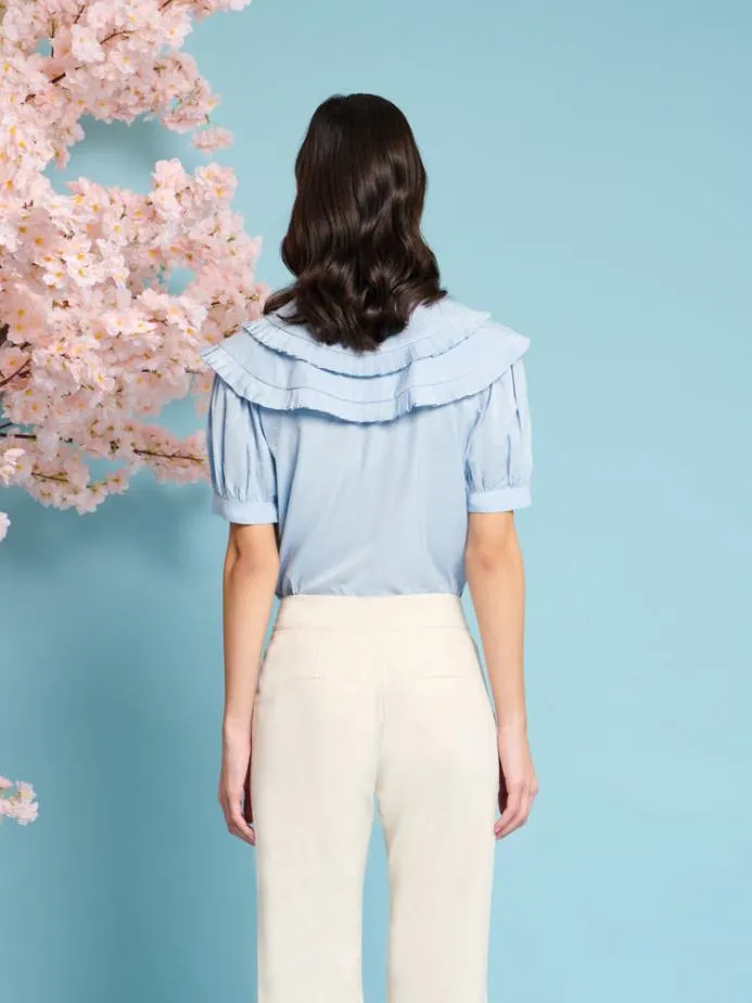 Sister Jane Tops Women Flutter Pleat Blouse Cornflower Blue