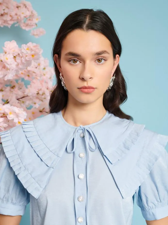 Sister Jane Tops Women Flutter Pleat Blouse Cornflower Blue
