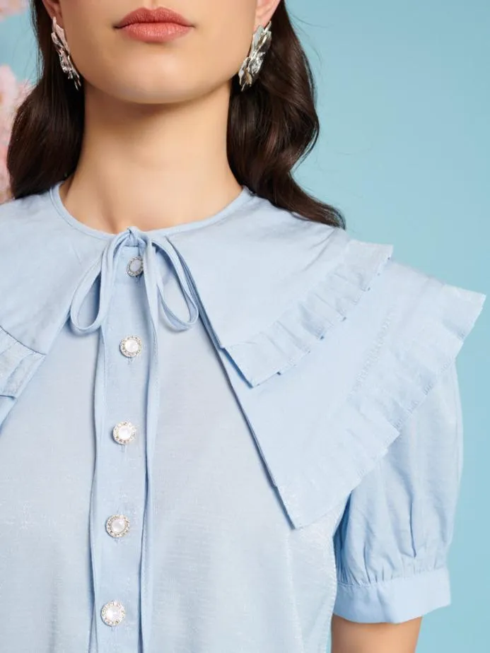 Sister Jane Tops Women Flutter Pleat Blouse Cornflower Blue