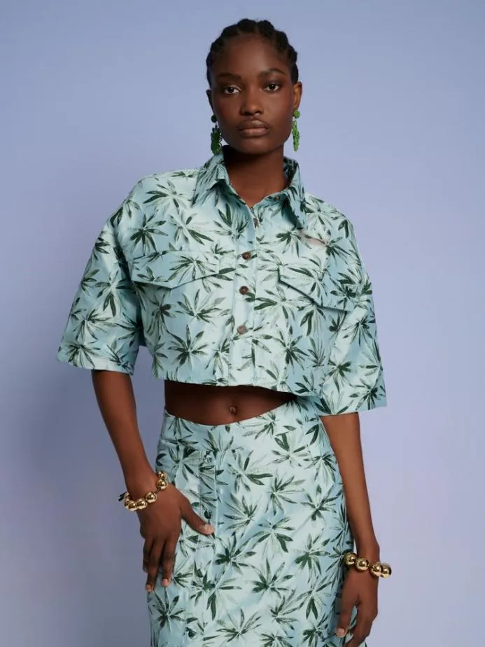 Sister Jane Tops Women Ghospell Palmer Button Cropped Shirt Celadon Green