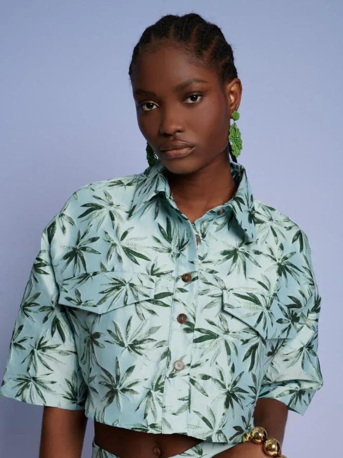 Sister Jane Tops Women Ghospell Palmer Button Cropped Shirt Celadon Green