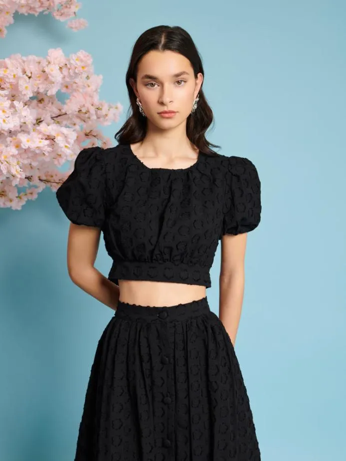 Sister Jane Tops Women Mara Jacquard Bow Top Coal Black