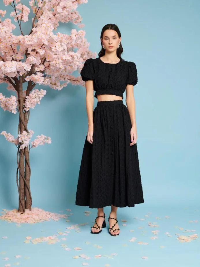 Sister Jane Tops Women Mara Jacquard Bow Top Coal Black