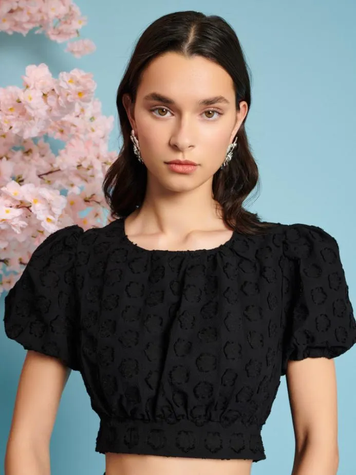 Sister Jane Tops Women Mara Jacquard Bow Top Coal Black