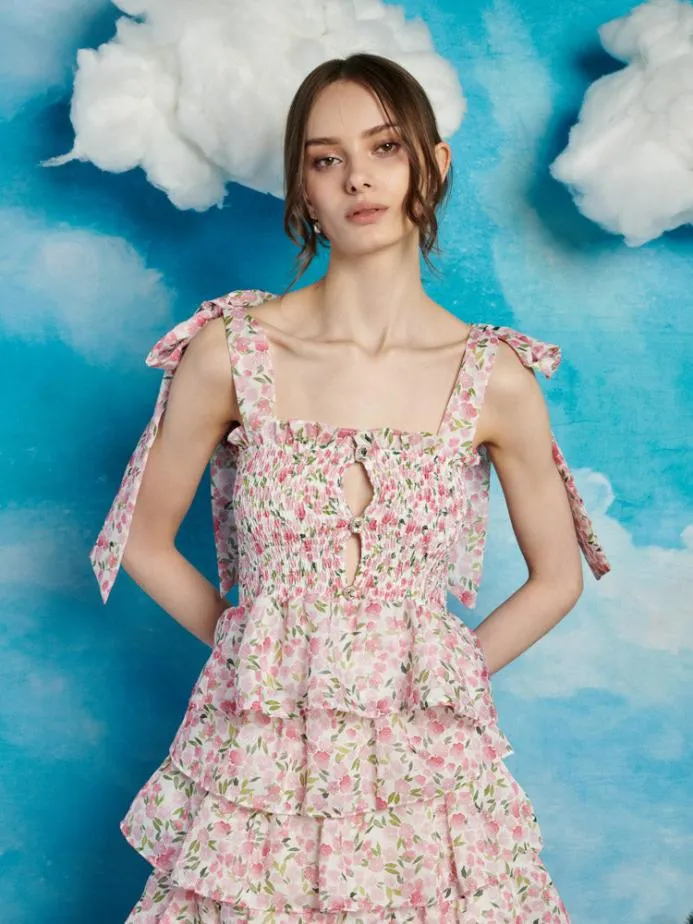 Sister Jane Tops Women Wild Hearts Cropped Top White Floral Pink