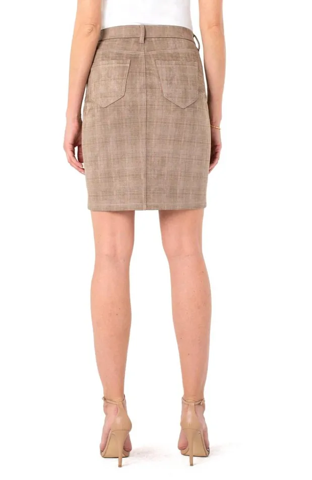 Skirts Women Liverpool Los Angeles Gia Glider Pencil Skirt Faux Suede Light Tan Glen Plaid