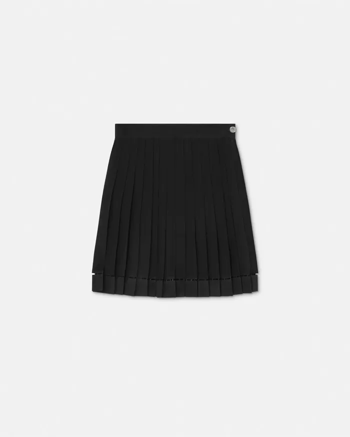 Skirts Women Versace Pleated Silk Georgette Mini Skirt Black