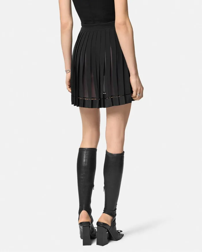 Skirts Women Versace Pleated Silk Georgette Mini Skirt Black