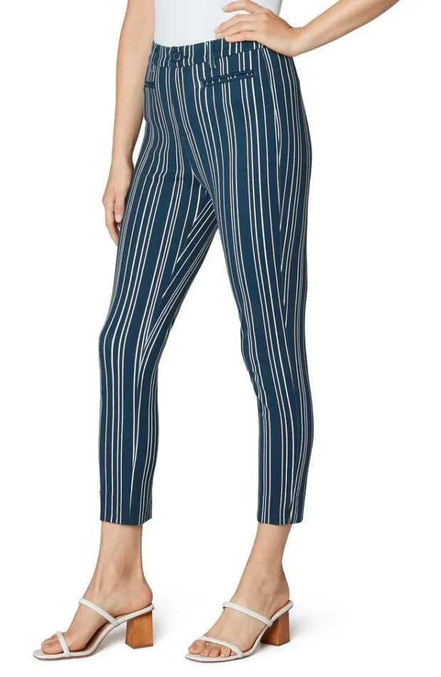 Slim Women Liverpool Los Angeles Sierra Slim Trouser With Slit Hem Dark Harbor Abstract Stripe