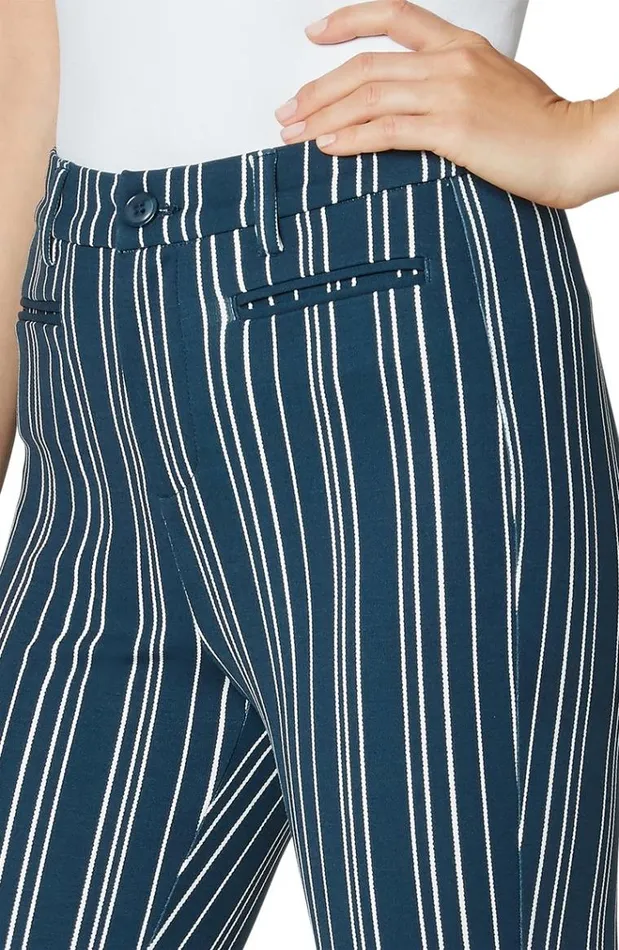 Slim Women Liverpool Los Angeles Sierra Slim Trouser With Slit Hem Dark Harbor Abstract Stripe