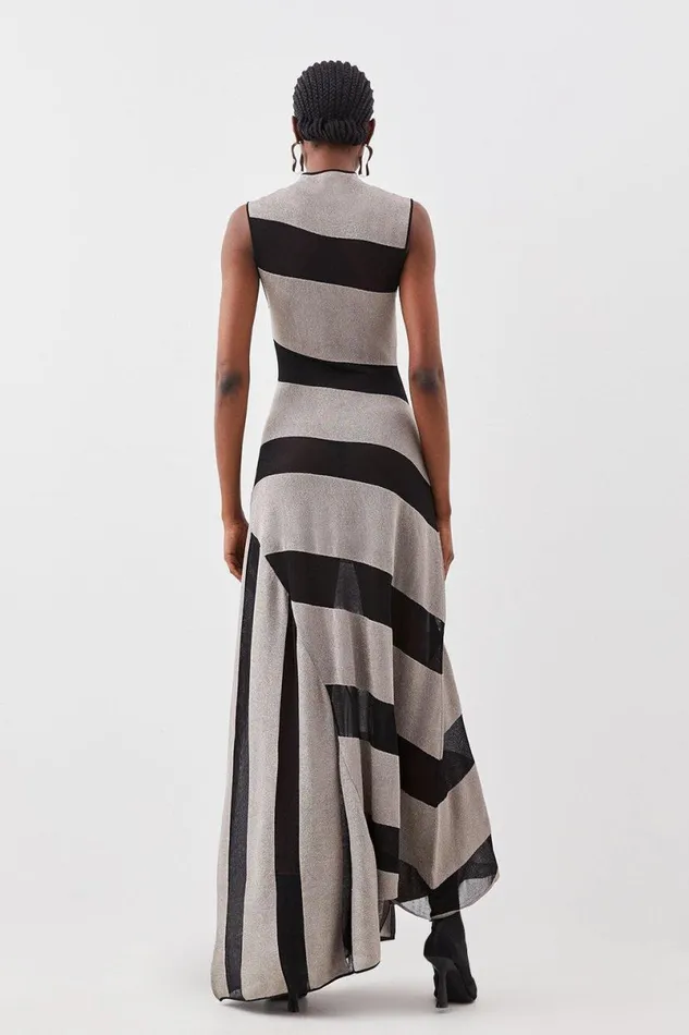 Slinky Sheer Metallic Knit Maxi Dress Gold Women Karen Millen Dresses