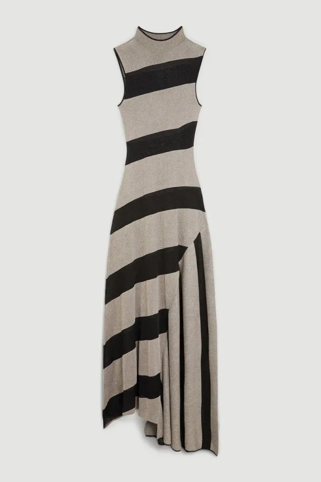 Slinky Sheer Metallic Knit Maxi Dress Gold Women Karen Millen Dresses