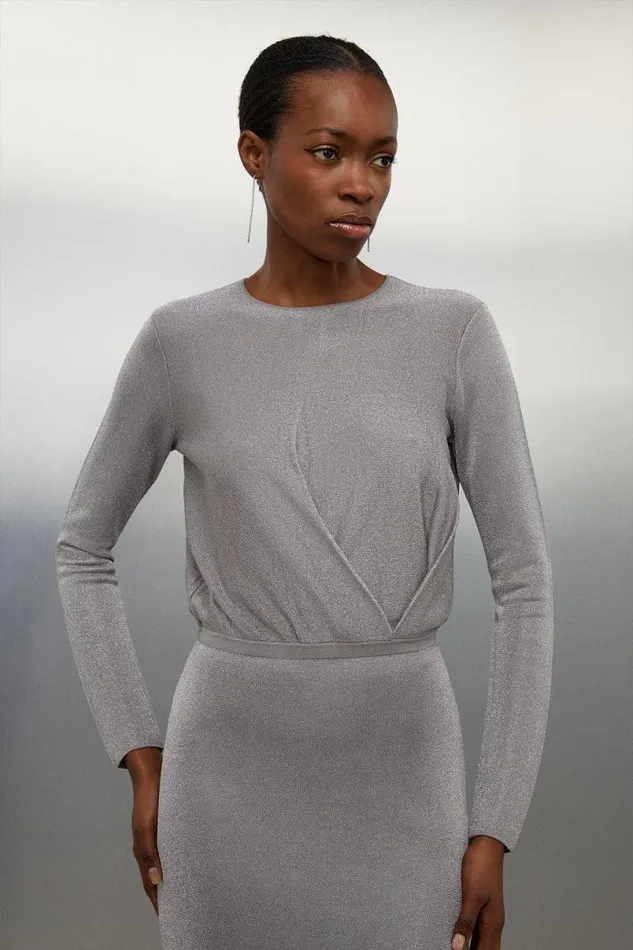Slinky Viscose Split Detail Knit Maxi Dress Grey Women Karen Millen Dresses