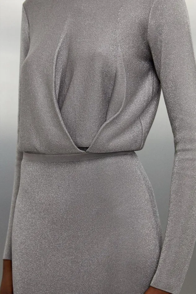Slinky Viscose Split Detail Knit Maxi Dress Grey Women Karen Millen Dresses