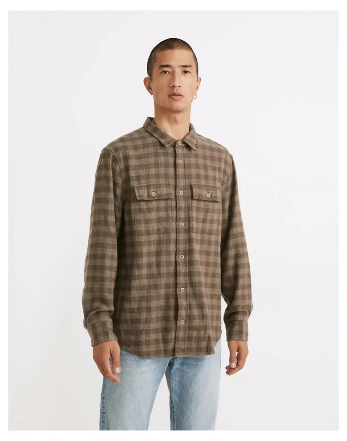 Slub Flannel Perfect Long Sleeve Shirt In Plaid Pressed Sage Men Madewell Shirts