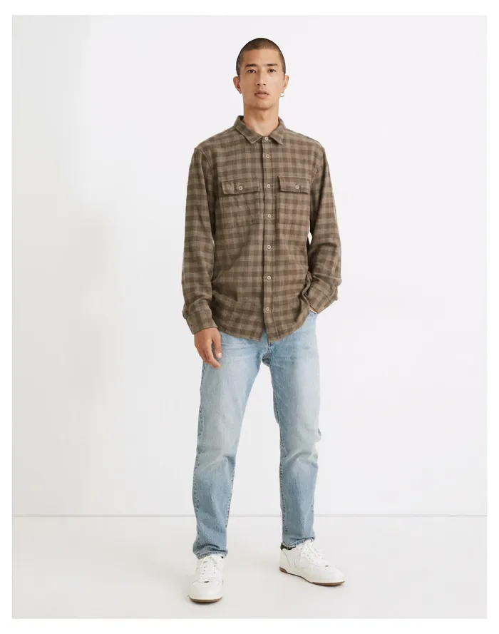 Slub Flannel Perfect Long Sleeve Shirt In Plaid Pressed Sage Men Madewell Shirts