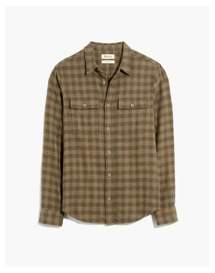 Slub Flannel Perfect Long Sleeve Shirt In Plaid Pressed Sage Men Madewell Shirts